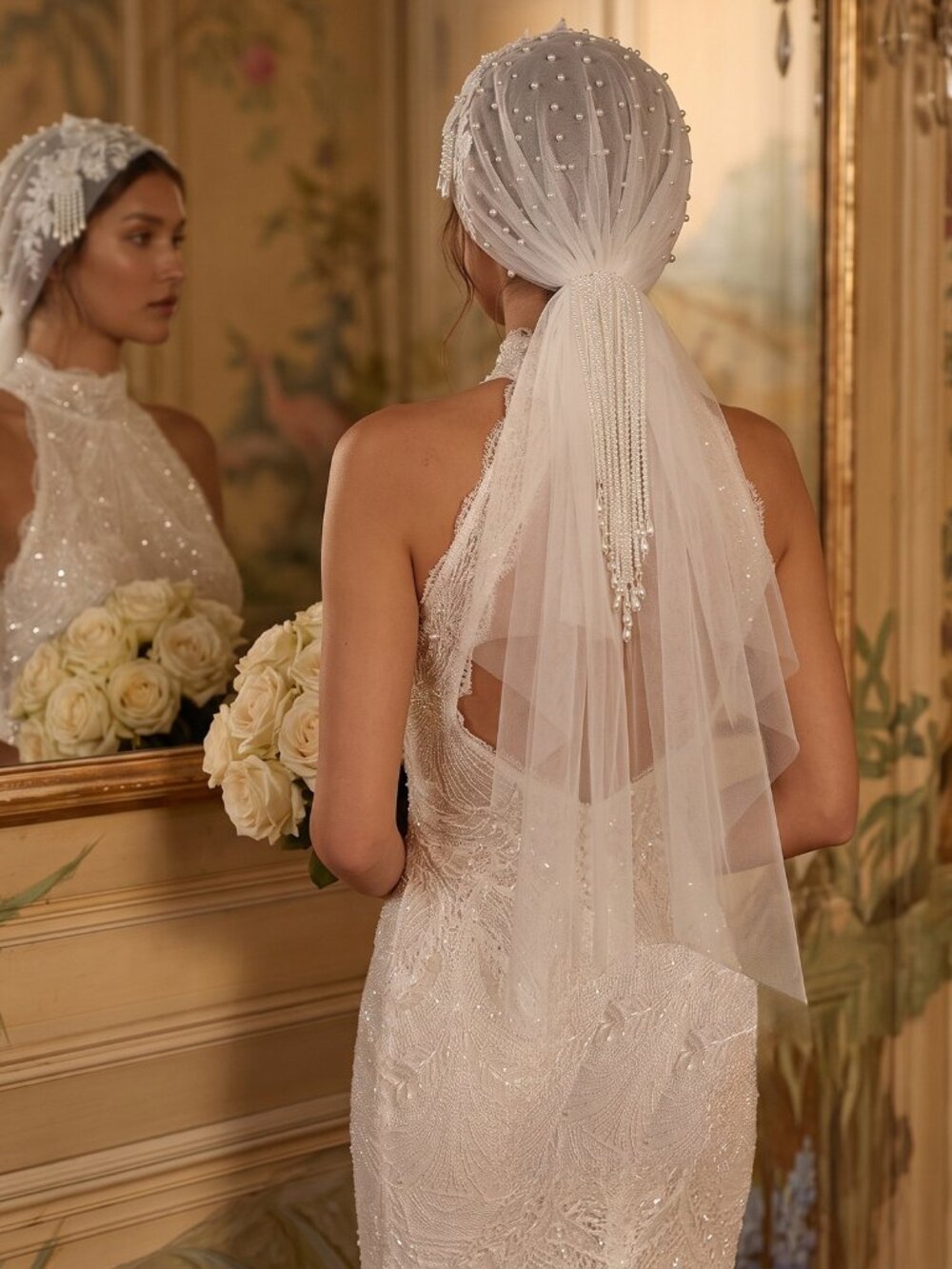 Elegant Lace Floral Bridal Wrap Cap Wedding Headpiece